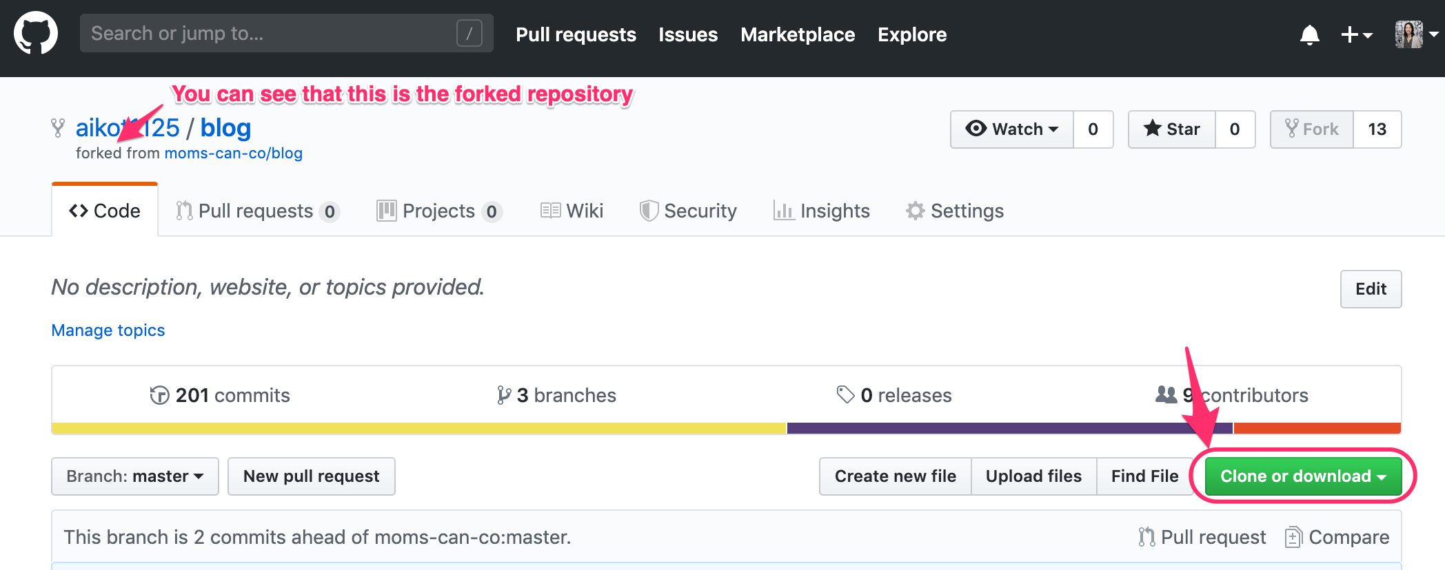 Clone button on GitHub